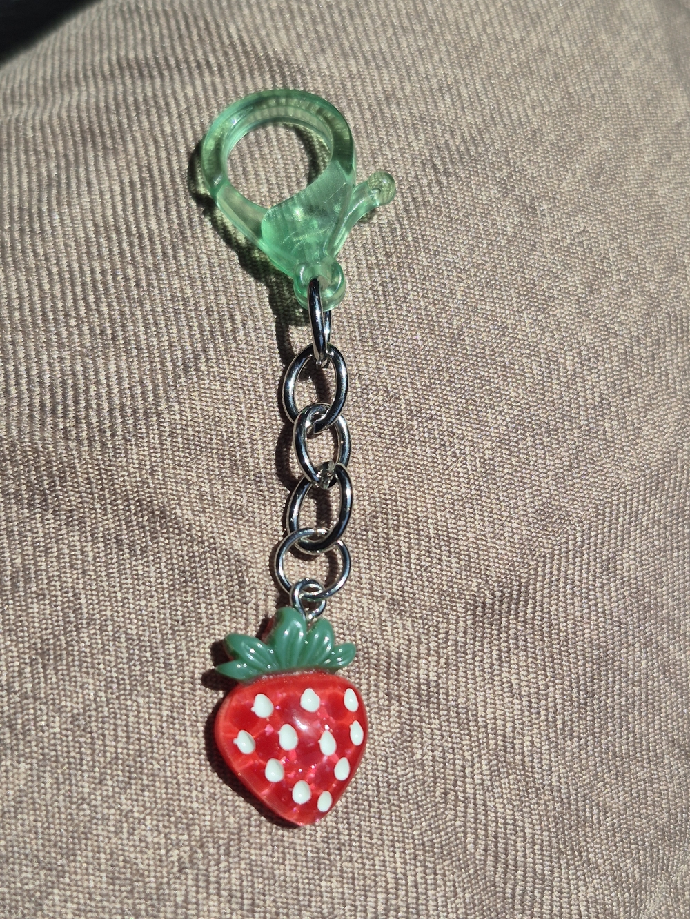 Strawberry Charm Keychain with Green Clip